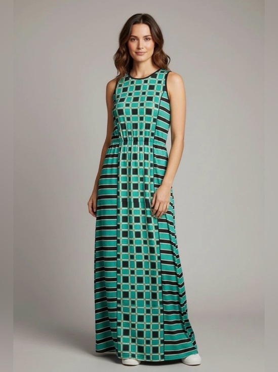 Michael Kors Dresses & Skirts - Michael Kors Teal and Black Geometric Stripe Maxi Dress Small